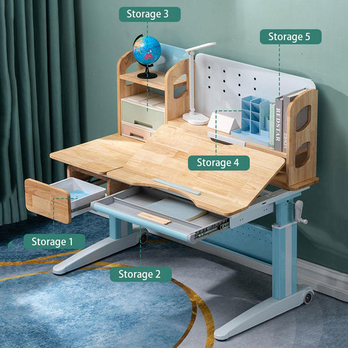 Solid Rubber Wood Height Adjustable Children Kids Ergonomic Blue  Study Desk Chair Set  120cm AU Baby & Kids > Kid's Furniture V255-XJM017-PCSB508-BLUE Online Furniture