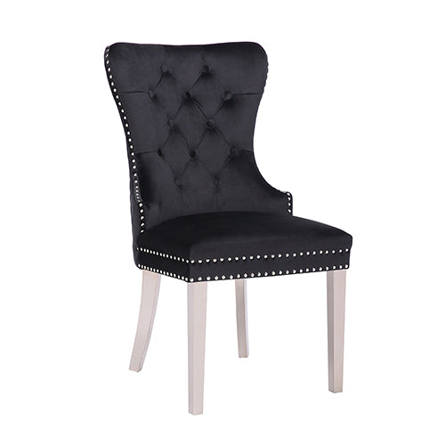 Victoria 2X Dining Chair Black Velvet & STAINLESS STEEL Legs Furniture > Dining V43-DC-VIC Online Furniture