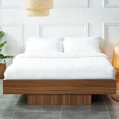 Walnut Oak Wood Floating Bed Base King Furniture > Bedroom V80-NOOK-183DARK-BB-K Online Furniture