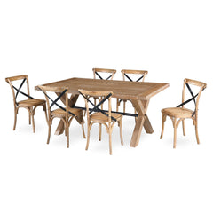 Woodland 4pc Set Dining Chair X-Back Birch Timber Wood Woven Seat Natural Furniture > Dining V315-VHND-MONT-06-4PC-KIT Online Furniture