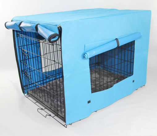 YES4PETS 48' Portable Foldable Dog Cat Rabbit Collapsible Crate Pet Cage with Cover Mat Blue Pet Care > Dog Supplies V278-CR48WCOVER-BLUE-MAT Online Furniture