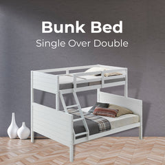 Zinnia Single Double Bunk Bed Frame Rubber Timber Wood Loft Furniture - White Furniture > Bedroom > Beds & Bed Frames V315-V-WELL-02-KIT Online Furniture