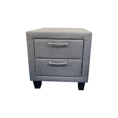 4 Pieces Storage Bedroom Suite Upholstery Fabric in Light Grey with Base Drawers King Size Oak Colour Bed, Bedside Table & Tallboy - ozily