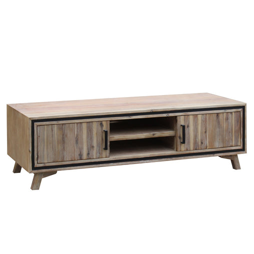TV Cabinet with 2 Storage Drawers Cabinet Solid Acacia Wooden Entertainment Unit in Sliver Bruch Colour - ozily