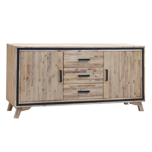 Buffet Sideboard in Silver Brush Colour with Solid Acacia & Veneer Wooden Frame Storage Cabinet with Drawers - ozily