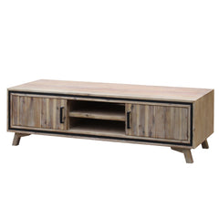 TV Cabinet with 2 Storage Drawers Cabinet Solid Acacia Wooden Entertainment Unit in Sliver Bruch Colour - ozily
