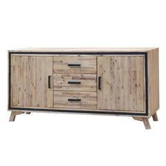 Buffet Sideboard in Silver Brush Colour with Solid Acacia & Veneer Wooden Frame Storage Cabinet with Drawers - ozily