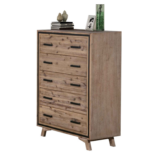 Tallboy with 5 Storage Drawers Solid Acacia Wooden Frame in Silver Brush Colour - ozily
