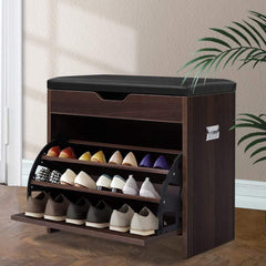 12 Pairs Shoe Cabinet Organiser Wooden Storage Bench Stool - ozily