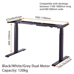 120cm Standing Desk Height Adjustable Sit Grey Stand Motorised Dual Motors Frame Black Top Furniture > Office V255-DMG-120B Online Furniture