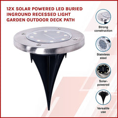 12x Solar Powered LED Buried Inground Recessed Light Garden Outdoor Deck Path Home & Garden > Garden Lights V63-831721 Online Furniture