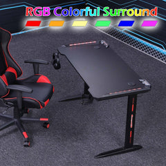 140cm RGB Gaming Desk Home Office Carbon Fiber Led Lights Game Racer Computer PC Table L-Shaped Black Furniture > Office V255-D2111-140CM Online Furniture