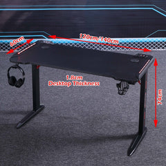 140cm RGB Gaming Desk Home Office Carbon Fiber Led Lights Game Racer Computer PC Table L-Shaped Black Furniture > Office V255-D2111-140CM Online Furniture