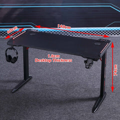 140cm RGB Gaming Desk Home Office Carbon Fiber Led Lights Game Racer Computer PC Table L-Shaped Black Furniture > Office V255-D2111-140CM Online Furniture