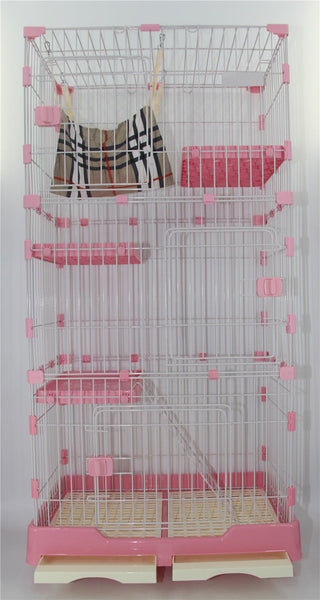 146 cm Pink Pet 4 Level Cat Cage House With Litter Tray & Wheel 72x47x146 cm Pet Care > Cat Supplies V278-CSN-1-3-M-3-PINK Online Furniture