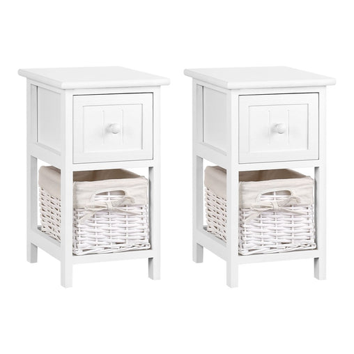 2 PCS Artiss Bedside Table - White Furniture > Bedroom ST-CAB-1D-1B-WHX2 Online Furniture