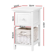 2 PCS Artiss Bedside Table - White Furniture > Bedroom ST-CAB-1D-1B-WHX2 Online Furniture