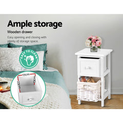 2 PCS Artiss Bedside Table - White Furniture > Bedroom ST-CAB-1D-1B-WHX2 Online Furniture