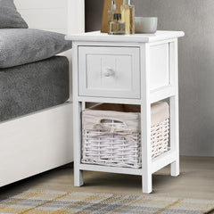 2 PCS Artiss Bedside Table - White Furniture > Bedroom ST-CAB-1D-1B-WHX2 Online Furniture