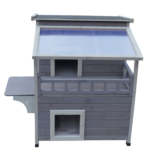 2 Story Outdoor Cat Shelter Condo with Escape Door Rainproof Kitty House Pet Care > Coops & Hutches V278-CH426 Online Furniture