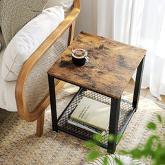 2-Tier Side Table with Storage Shelf with Metal Frame Rustic Brown Furniture > Living Room V178-11246 Online Furniture