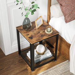 2-Tier Side Table with Storage Shelf with Metal Frame Rustic Brown Furniture > Living Room V178-11246 Online Furniture