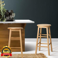 2 X Bar Stool Wooden - Natural and Black - ozily