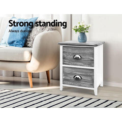 2x Bedside Table Nightstands 2 Drawers Storage Cabinet Bedroom - ozily