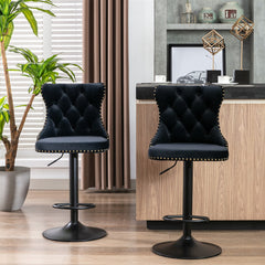 2x Height Adjustable Swivel Bar Stool Velvet Nailhead Barstool with Footrest Furniture > Bar Stools & Chairs V226-SW1812BK Online Furniture