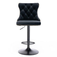 2x Height Adjustable Swivel Bar Stool Velvet Nailhead Barstool with Footrest Furniture > Bar Stools & Chairs V226-SW1812BK Online Furniture