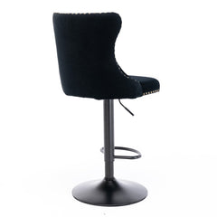 2x Height Adjustable Swivel Bar Stool Velvet Nailhead Barstool with Footrest Furniture > Bar Stools & Chairs V226-SW1812BK Online Furniture