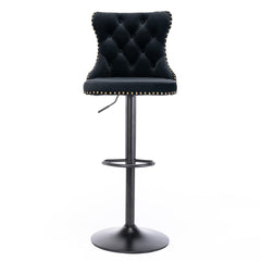 2x Height Adjustable Swivel Bar Stool Velvet Nailhead Barstool with Footrest Furniture > Bar Stools & Chairs V226-SW1812BK Online Furniture