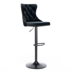 2x Height Adjustable Swivel Bar Stool Velvet Nailhead Barstool with Footrest Furniture > Bar Stools & Chairs V226-SW1812BK Online Furniture