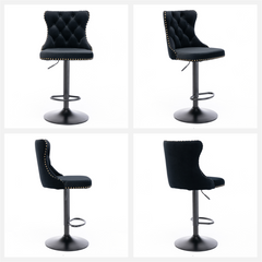 2x Height Adjustable Swivel Bar Stool Velvet Nailhead Barstool with Footrest Furniture > Bar Stools & Chairs V226-SW1812BK Online Furniture