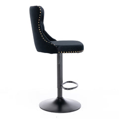 2x Height Adjustable Swivel Bar Stool Velvet Nailhead Barstool with Footrest Furniture > Bar Stools & Chairs V226-SW1812BK Online Furniture