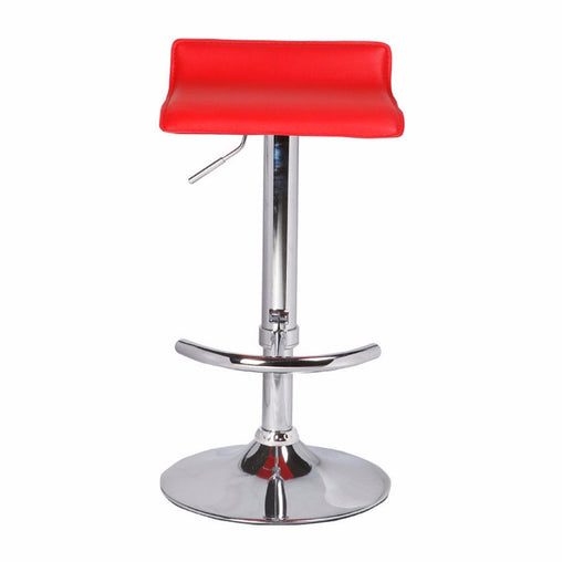 2X Red Bar Stools Faux Leather Low Back Adjustable Crome Base Gas Lift Slim Seat Swivel Chairs - ozily