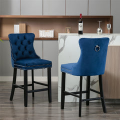 2X Velvet Bar Stools with Studs Trim Wooden Legs Tufted Dining Chairs Kitchen Furniture > Bar Stools & Chairs V226-SW1802BL Online Furniture