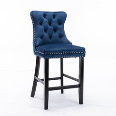 2X Velvet Bar Stools with Studs Trim Wooden Legs Tufted Dining Chairs Kitchen Furniture > Bar Stools & Chairs V226-SW1802BL Online Furniture