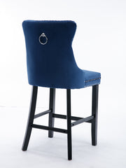 2X Velvet Bar Stools with Studs Trim Wooden Legs Tufted Dining Chairs Kitchen Furniture > Bar Stools & Chairs V226-SW1802BL Online Furniture