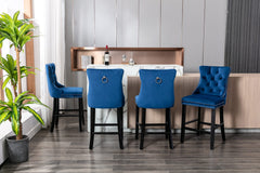 2X Velvet Bar Stools with Studs Trim Wooden Legs Tufted Dining Chairs Kitchen Furniture > Bar Stools & Chairs V226-SW1802BL Online Furniture