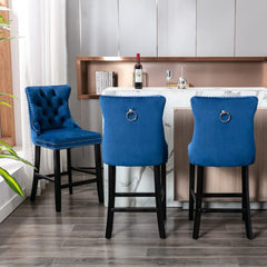 2X Velvet Bar Stools with Studs Trim Wooden Legs Tufted Dining Chairs Kitchen Furniture > Bar Stools & Chairs V226-SW1802BL Online Furniture