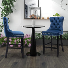 2X Velvet Bar Stools with Studs Trim Wooden Legs Tufted Dining Chairs Kitchen Furniture > Bar Stools & Chairs V226-SW1802BL Online Furniture