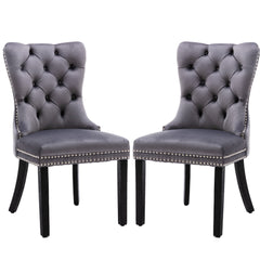 2x Velvet Dining Chairs Upholstered Tufted Kithcen Chair with Solid Wood Legs Stud Trim and Ring-Gray Furniture > Bar Stools & Chairs V226-SW8801GY Online Furniture