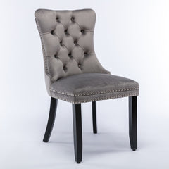 2x Velvet Dining Chairs Upholstered Tufted Kithcen Chair with Solid Wood Legs Stud Trim and Ring-Gray Furniture > Bar Stools & Chairs V226-SW8801GY Online Furniture