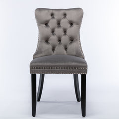 2x Velvet Dining Chairs Upholstered Tufted Kithcen Chair with Solid Wood Legs Stud Trim and Ring-Gray Furniture > Bar Stools & Chairs V226-SW8801GY Online Furniture