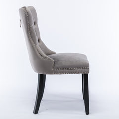 2x Velvet Dining Chairs Upholstered Tufted Kithcen Chair with Solid Wood Legs Stud Trim and Ring-Gray Furniture > Bar Stools & Chairs V226-SW8801GY Online Furniture