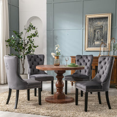 2x Velvet Dining Chairs Upholstered Tufted Kithcen Chair with Solid Wood Legs Stud Trim and Ring-Gray Furniture > Bar Stools & Chairs V226-SW8801GY Online Furniture