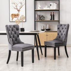 2x Velvet Dining Chairs Upholstered Tufted Kithcen Chair with Solid Wood Legs Stud Trim and Ring-Gray Furniture > Bar Stools & Chairs V226-SW8801GY Online Furniture