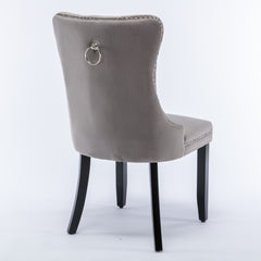 2x Velvet Dining Chairs Upholstered Tufted Kithcen Chair with Solid Wood Legs Stud Trim and Ring-Gray Furniture > Bar Stools & Chairs V226-SW8801GY Online Furniture