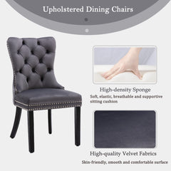 2x Velvet Dining Chairs Upholstered Tufted Kithcen Chair with Solid Wood Legs Stud Trim and Ring-Gray Furniture > Bar Stools & Chairs V226-SW8801GY Online Furniture